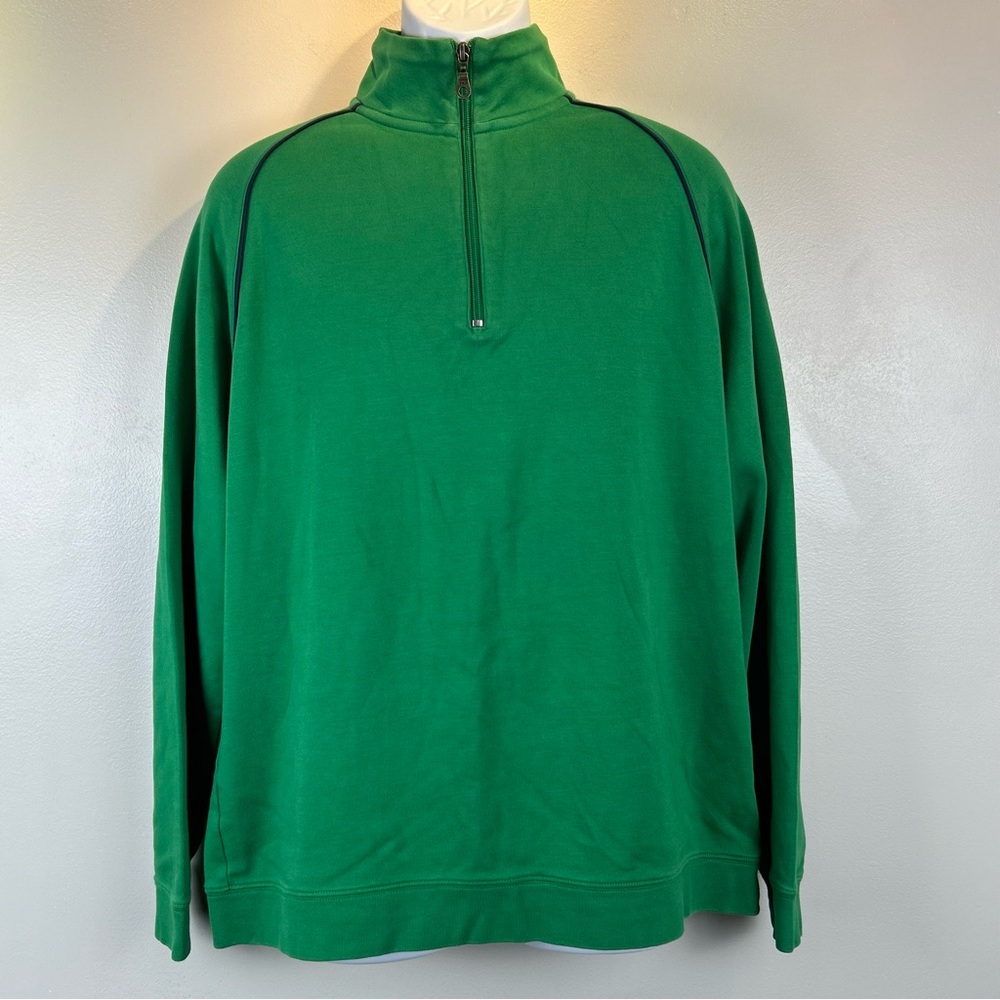 Orvis Quarter Zip‎ Pullover Mens L Kelly Green Elbow Patches Preppy Pima Cotton